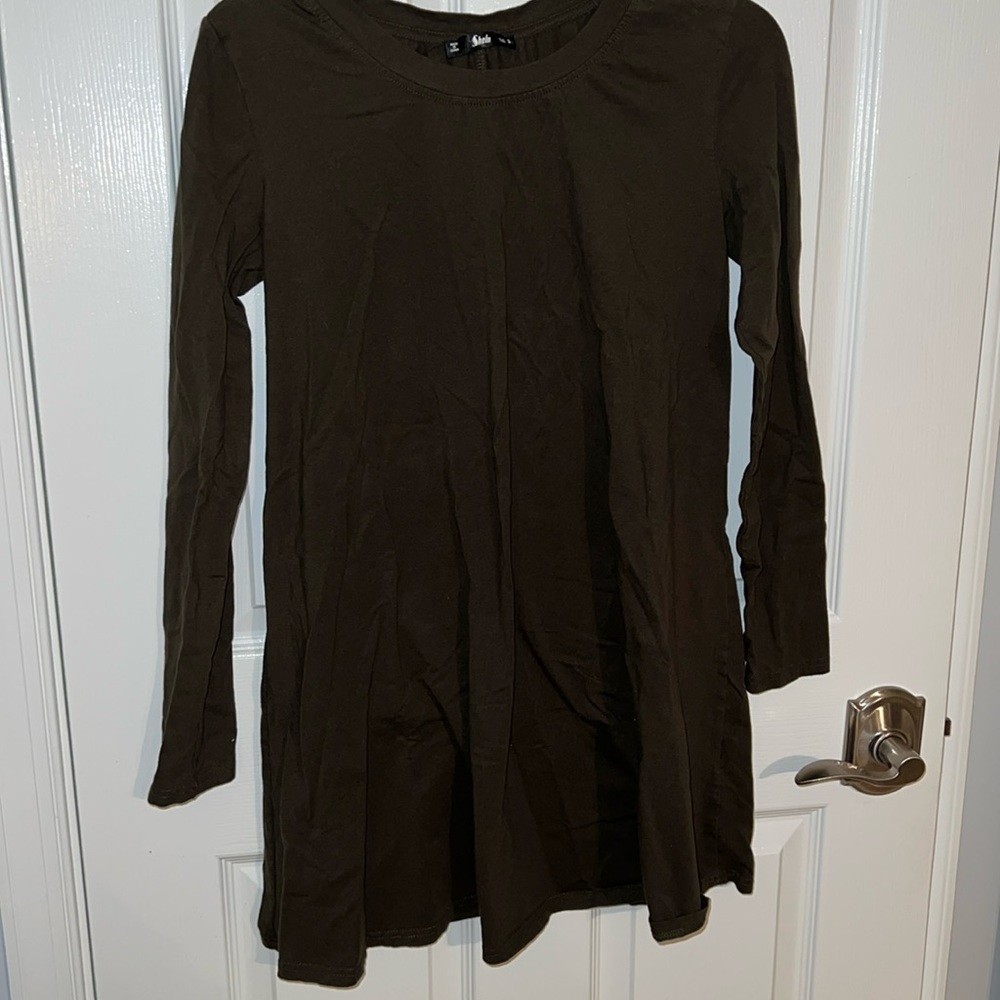 Navy Green Long Sleeve T-Shirt Dress, Size Medium